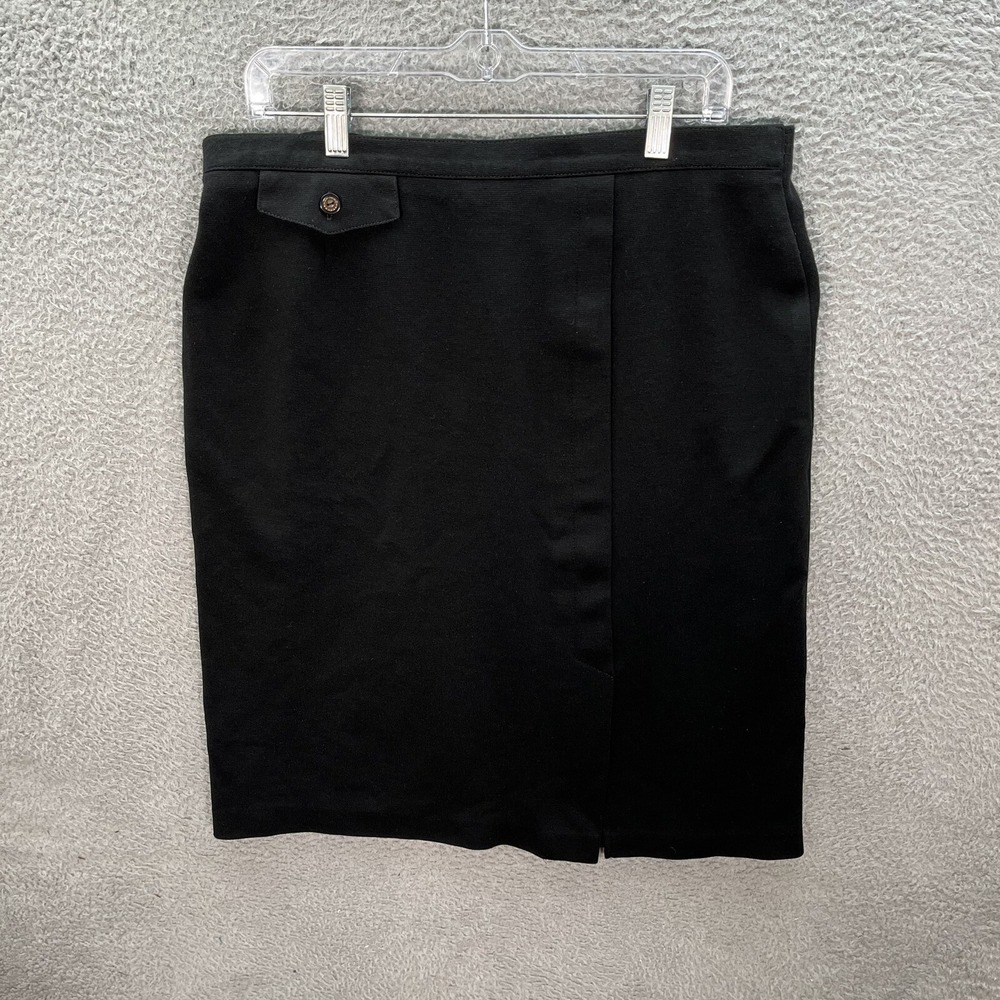 Alfred Dunner Skirt Womens 16 Black A Line Front Slit Midi Classic Careerwear